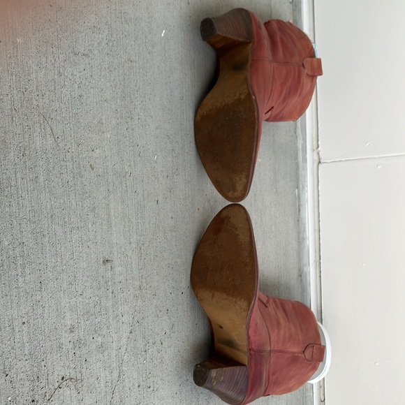 Vintage 70s 80s Rust Red Leather Distressed Rugged Heeled Western Cowgirl Boots - Picture 5 of 7